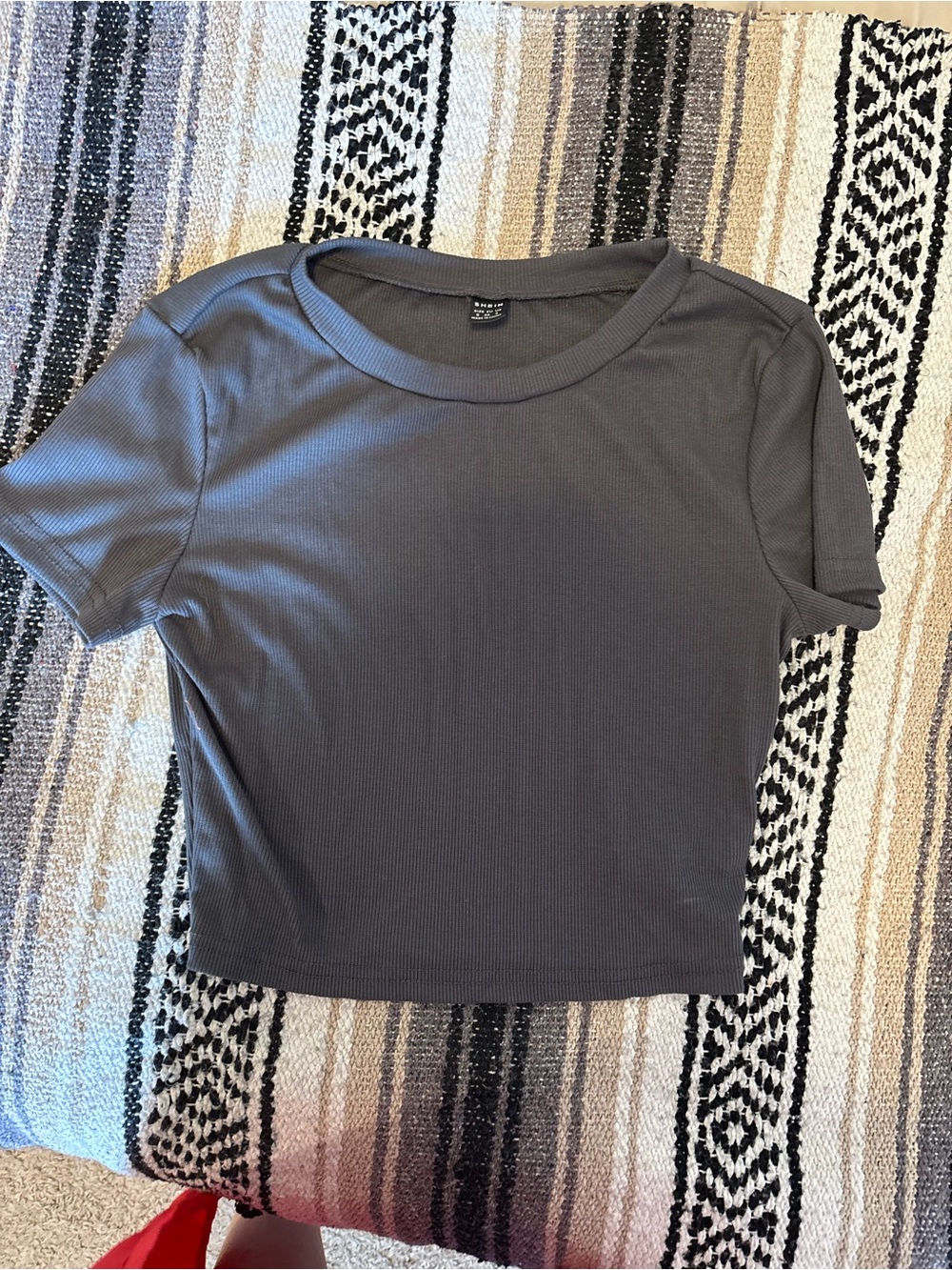 Charcoal Gray Ribbed Crewneck Crop Top
